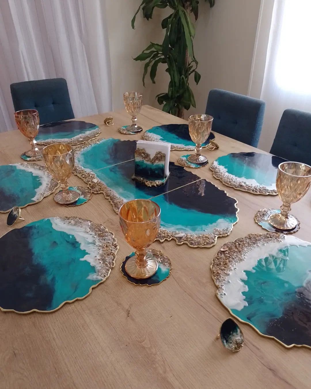 Placemat Set — Navy Caribbean