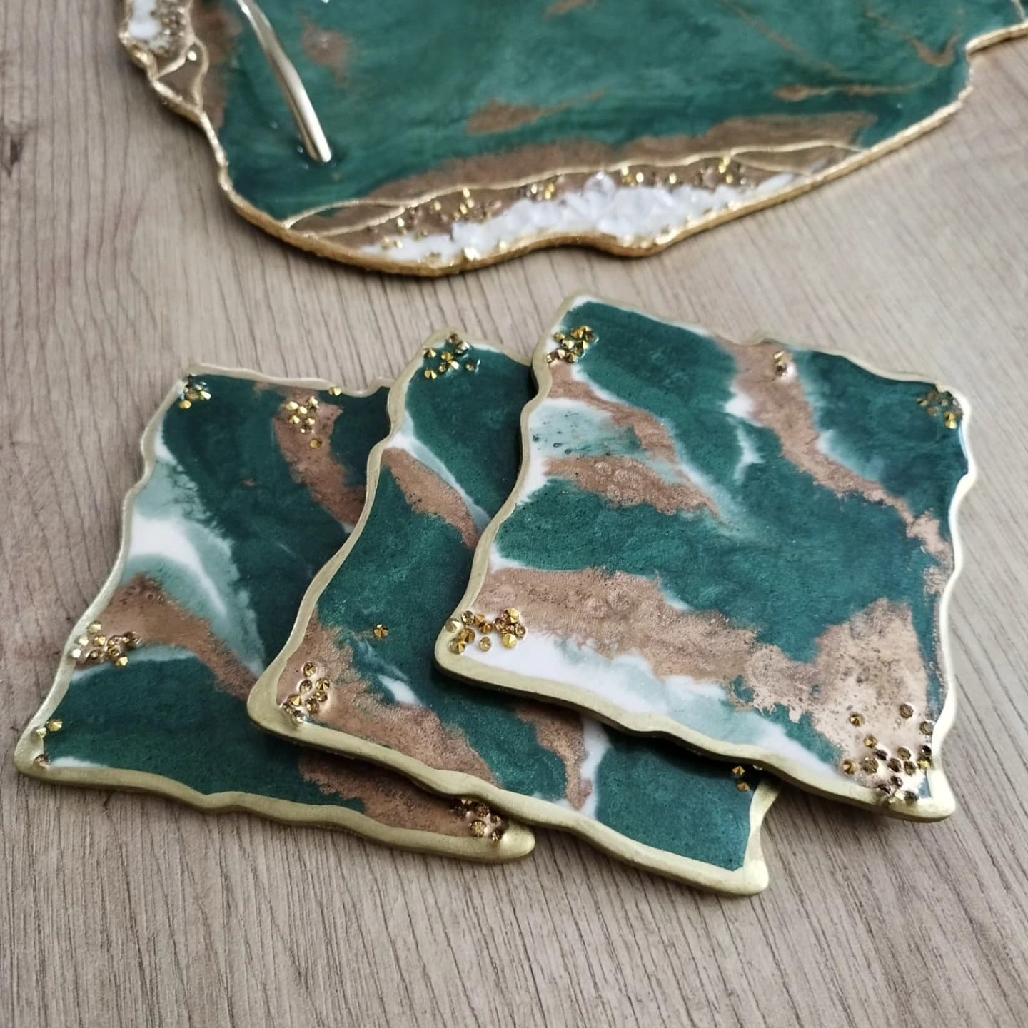 Coaster Set — Marble Green Square