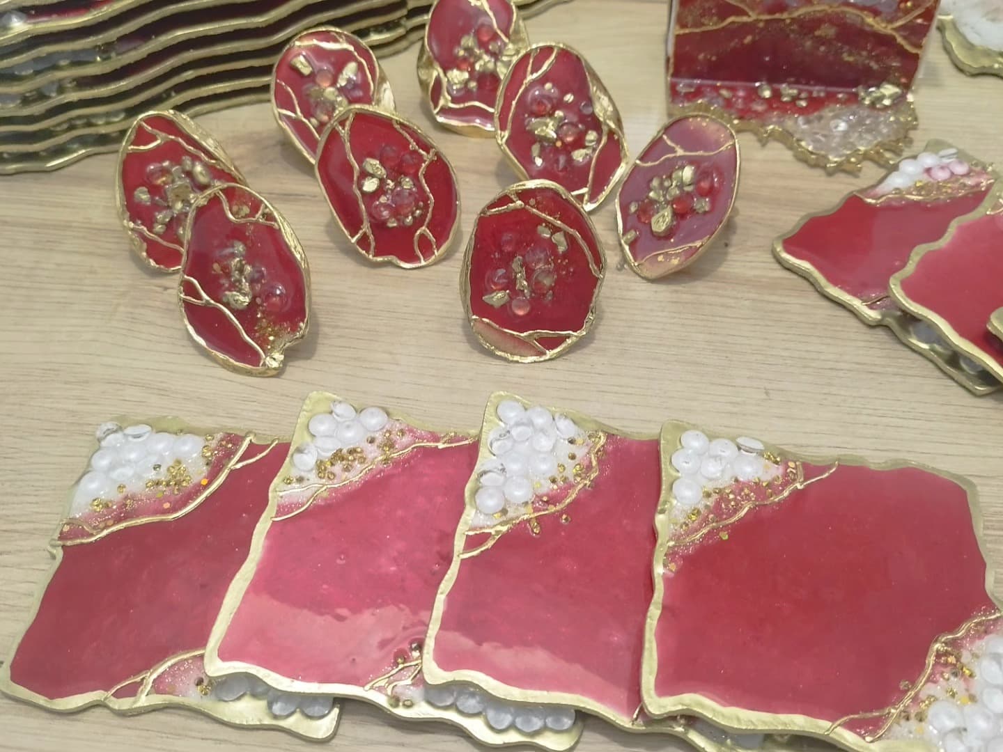 Napkin Ring Set — Geode Red