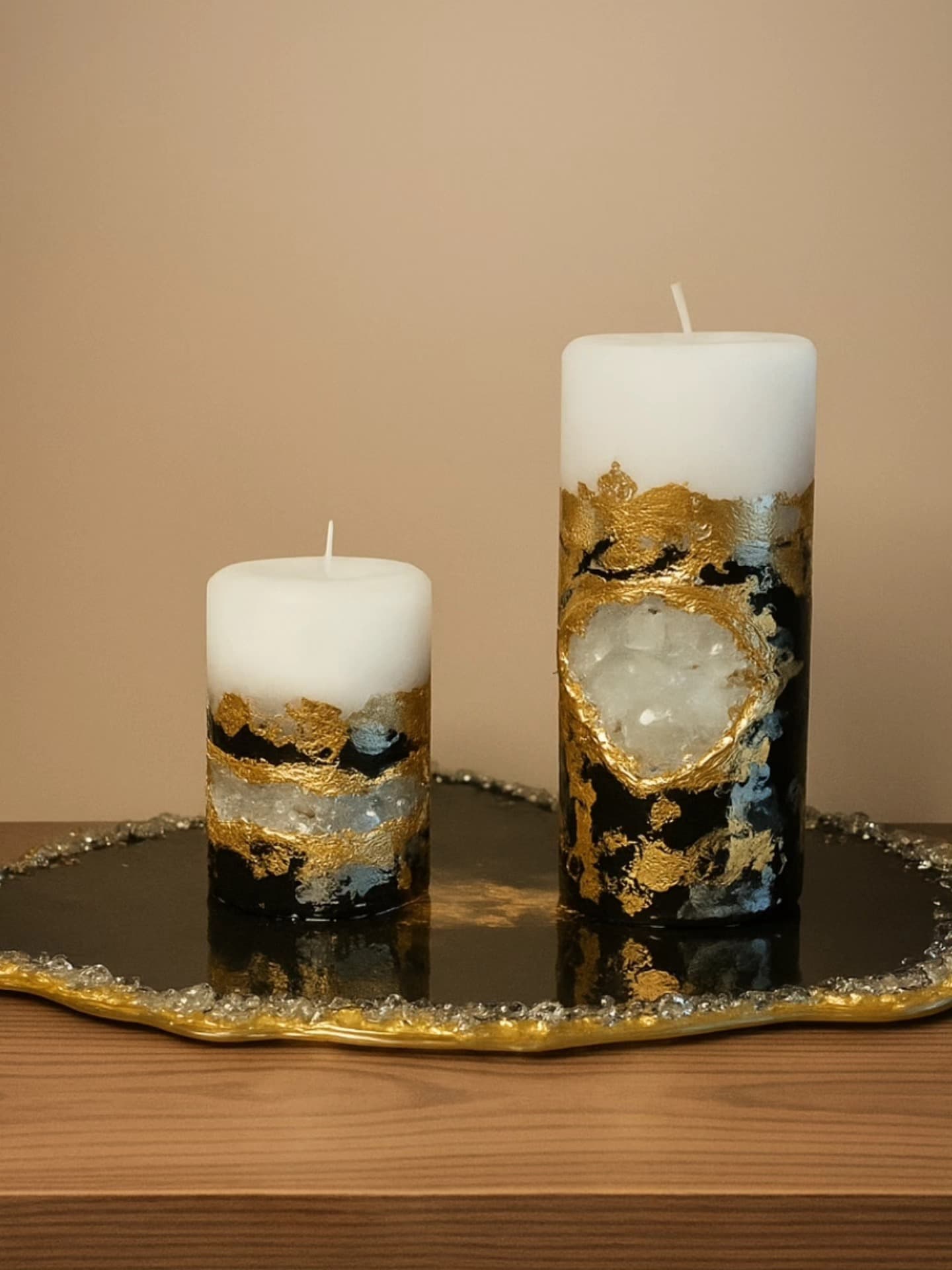Decorative Candle — Set Black Deluxe - Silver and Gold