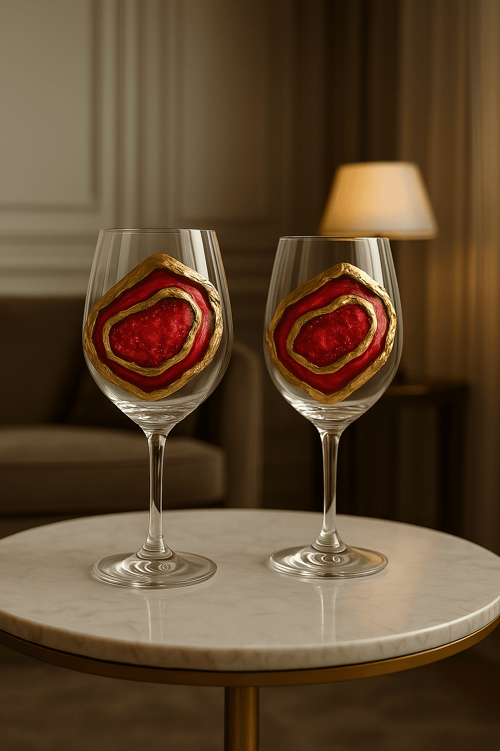 Wine Glass Set — Red and Gold
