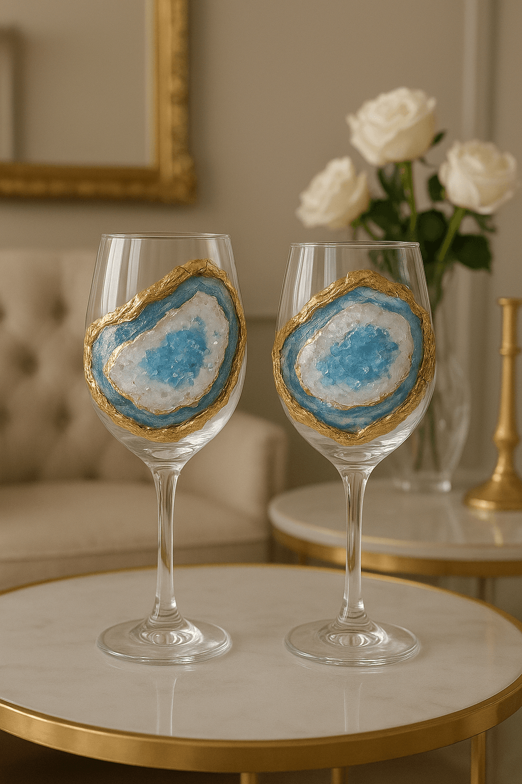 Wine Glass Set — Blue and Gold