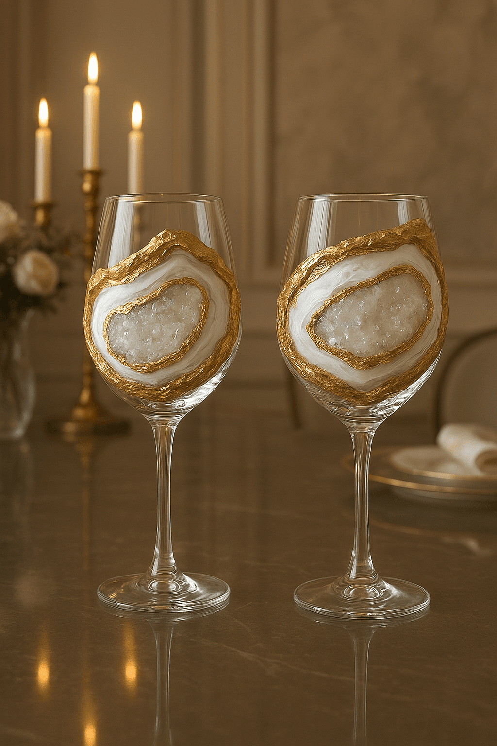 Wine Glass Set — White and Gold