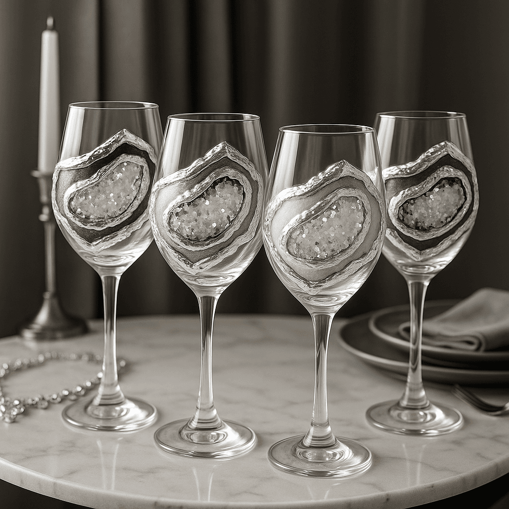 Wine Glass Set — White and Silver