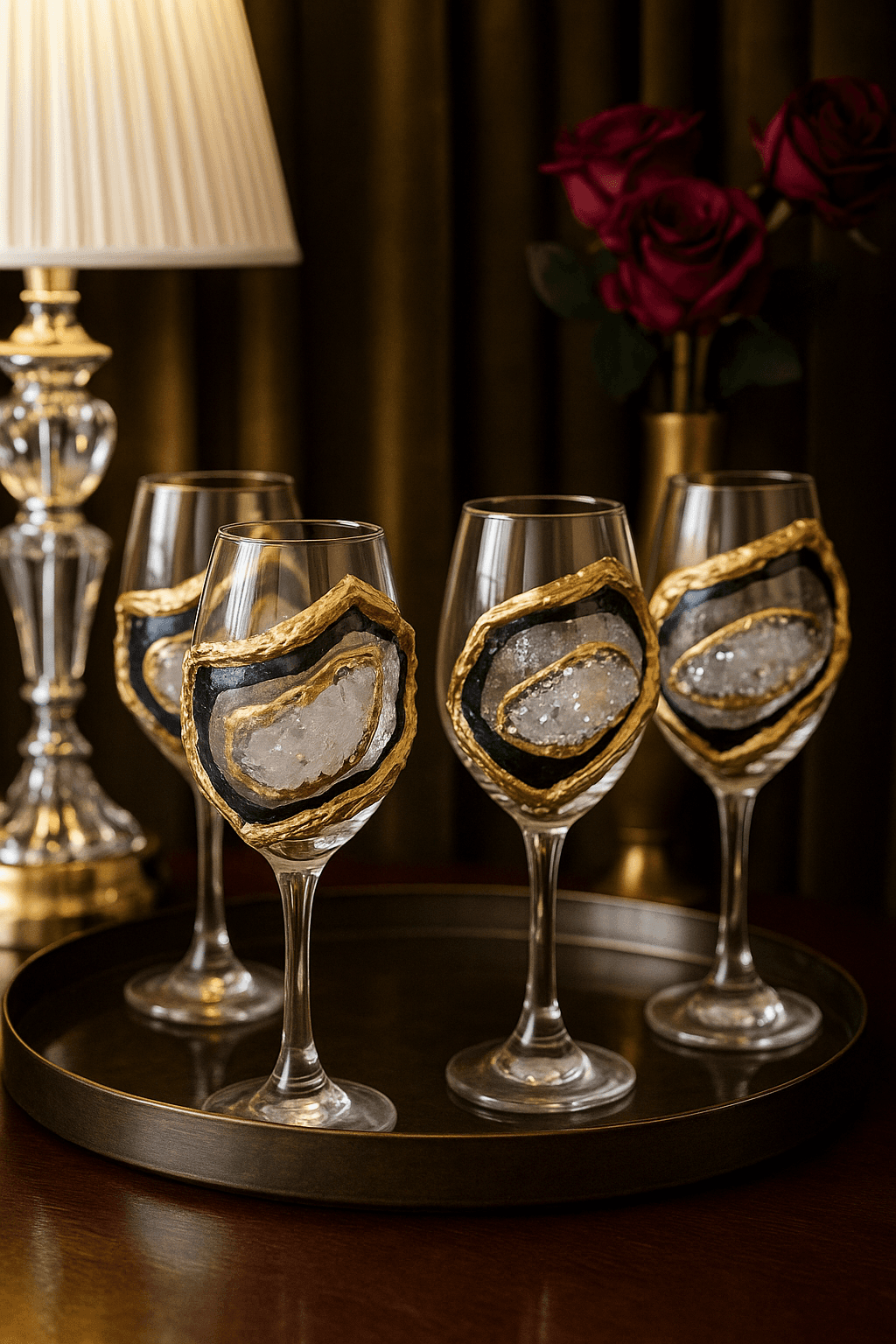 Wine Glass Set — Black and Gold