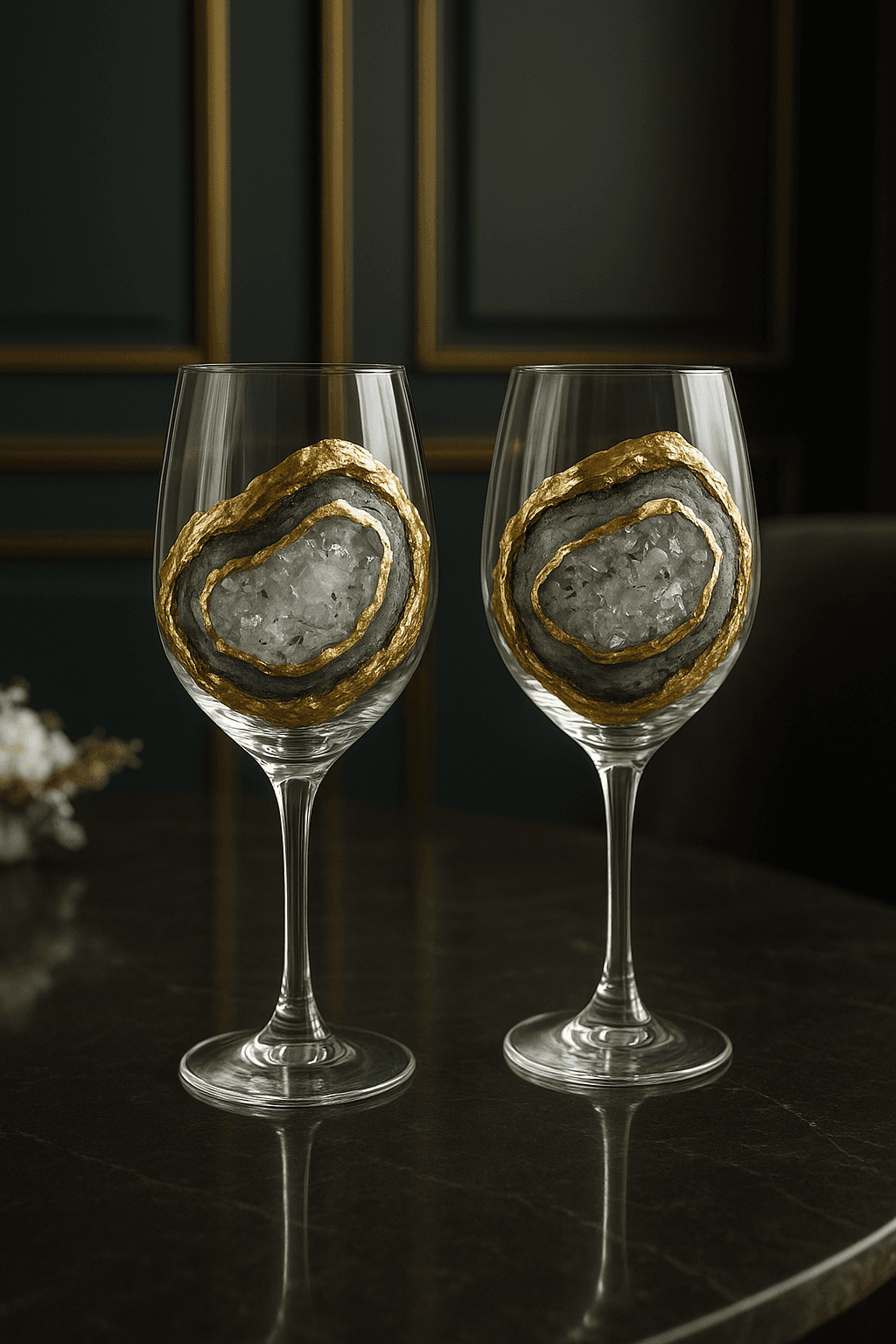 Wine Glass Set — Gray and Gold